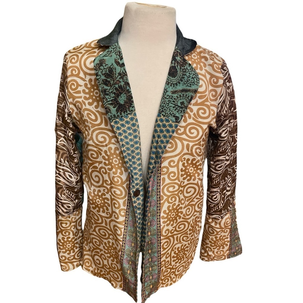 Upcycled Sustainable Guru Jacket 100% Silk Mixed Print Women's Small Reversible